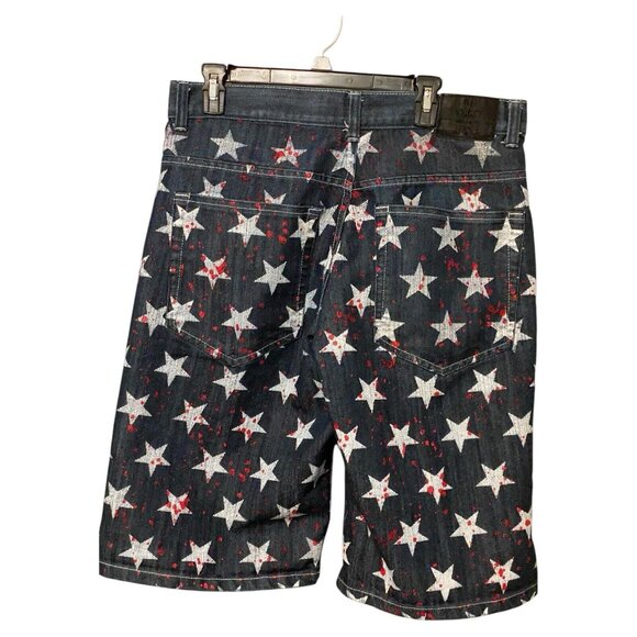 King Maker Custom Men's Jean Shorts 36x13 Straight Fit Dark Wash White Stars Red - Picture 2 of 15